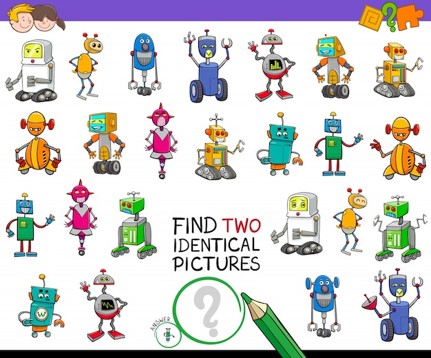 Vector find two identical robots game for kids