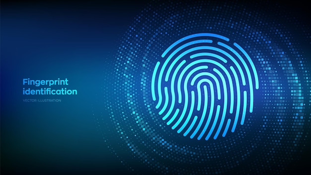 Vector fingerprint biometrics identification and approval password control through fingerprints cyber security concept binary data flow virtual tunnel warp made with digital code vector illustration