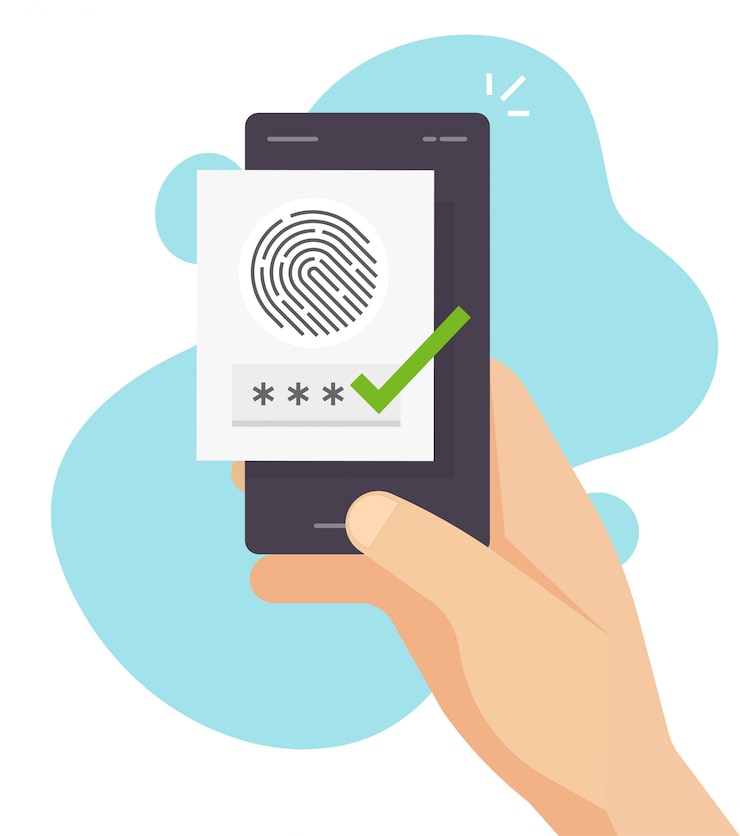 Fingerprint security identification via digital biometric sensor online on mobile phone or smartphone finger print secure authentication and authorization