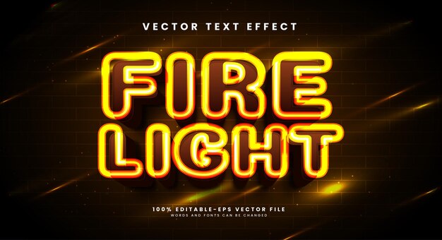 Vector fire light 3d editable vector text effect with red light color theme