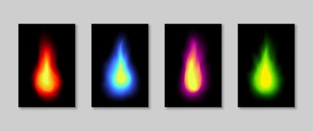 Vector fire posters in red blue purple and green