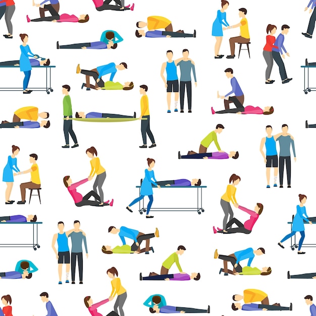 Vector first aid emergency help with people background pattern on a white flat style design vector illustration of reanimation