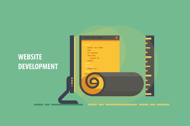 Vector flat application software coding development, code programming process 