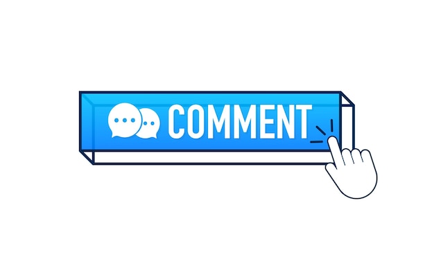 Vector flat blue comment button. flat vector. computer mouse click. navigation pointer.
