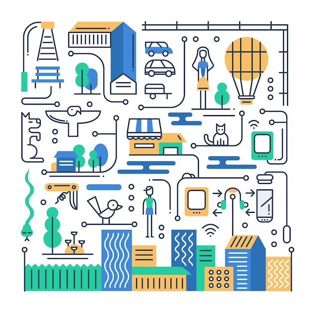 Vector flat design composition with city buildings