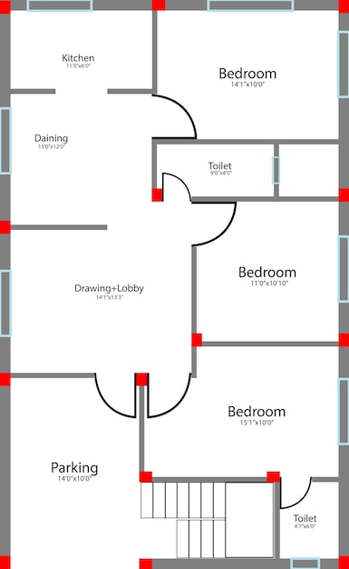 Vector flat design house plan and furnitures layout