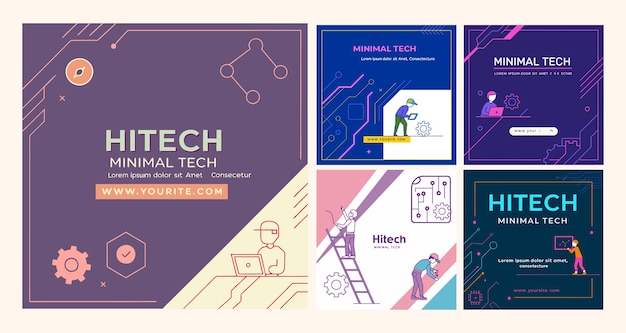 Vector flat design instagram posts for technology and innovation