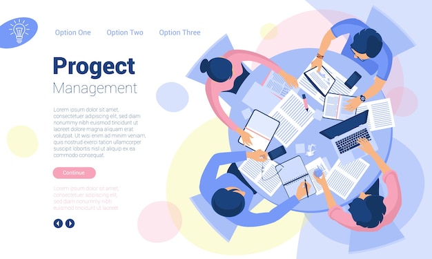 Vector flat design web page template for creative project management. trendy illustration concept for website and mobile app.