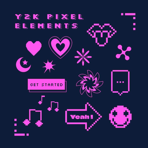 Vector flat design  y2k retro pixel collection element
