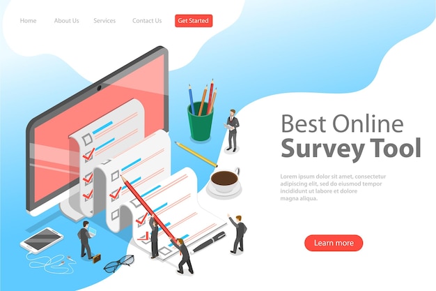Vector flat isometric vector concept of online survey tool customer review