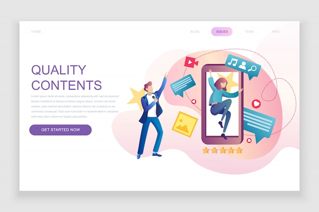 Vector flat landing page template of quality content
