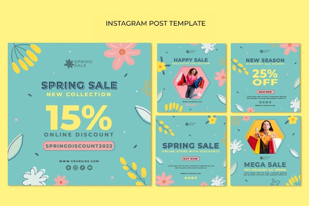 Vector flat spring instagram posts collection