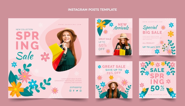 Vector flat spring instagram posts collection