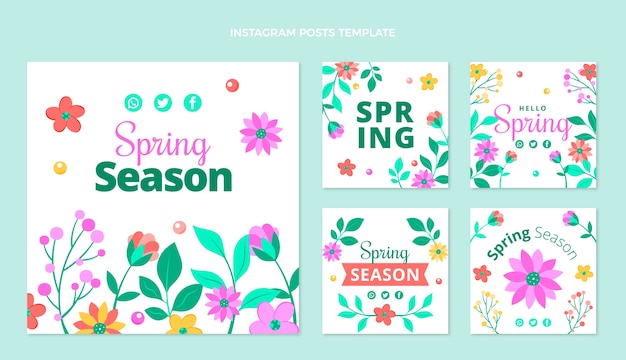 Vector flat spring instagram posts collection