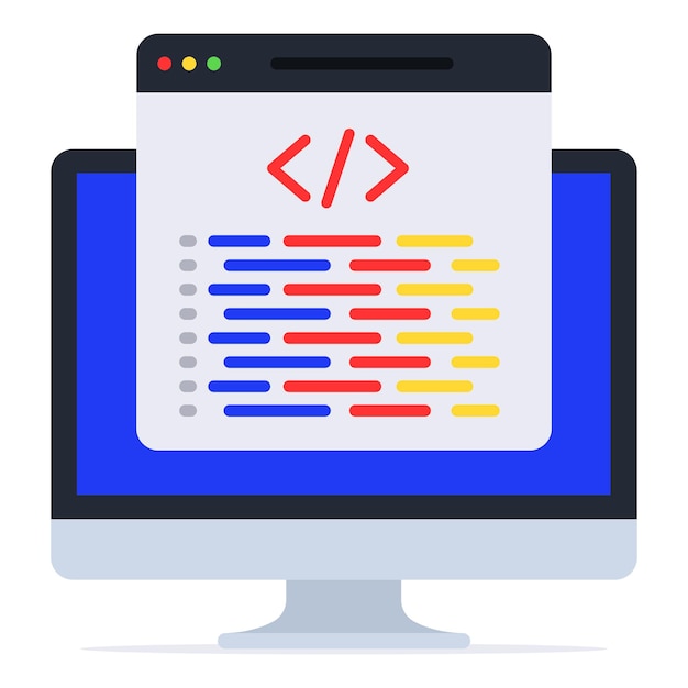 Vector flat style computer with coding browser window