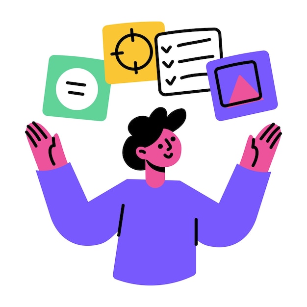 Vector flat style illustration depicting a multitasking character