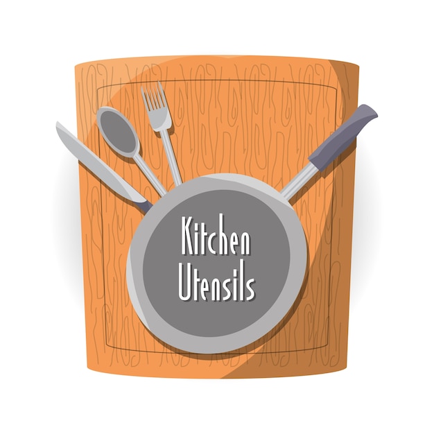 Vector flat utensils kitchen and cutting board vector illustration