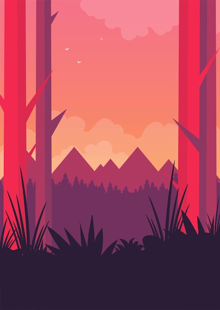 Vector flat vector banner with landscape background illustration
