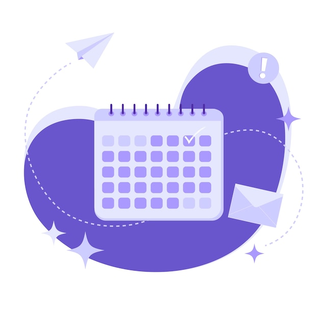 Vector flat vector illustration of calendar with icons on abstract background