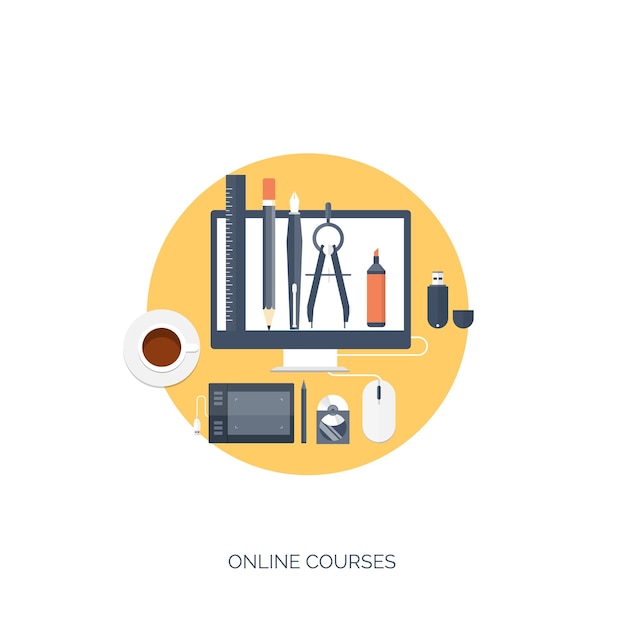 Vector flat vector illustration study learning concept background distance education