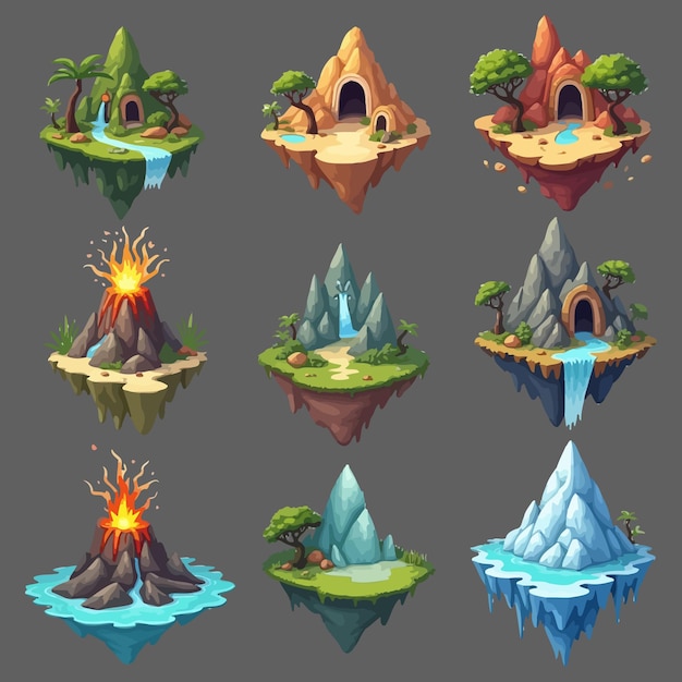 Vector floating fantasy islands collection