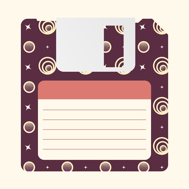 Vector floppy disk for retro computers with a pattern on the case, vector image
