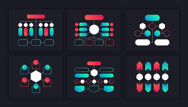 Vector flow charts infographic. hierarchy organization block schemes with branches and structure. vector graphic elements mapping diagram tree design template