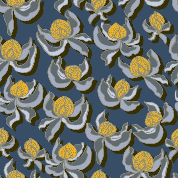 Vector flower buds with foliage botanical vector seamless pattern