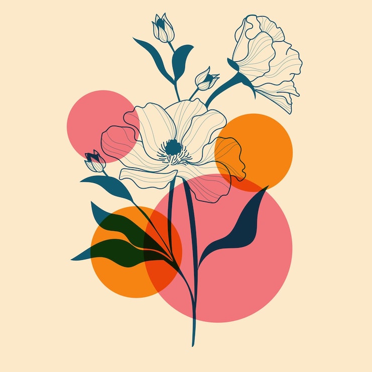 Vector flower design with geometric shapes vector illustration in a minimalist style with riso print