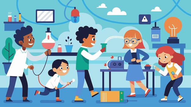 Vector a flurry of activity takes place in the schools science lab as students hurry to connect wires and