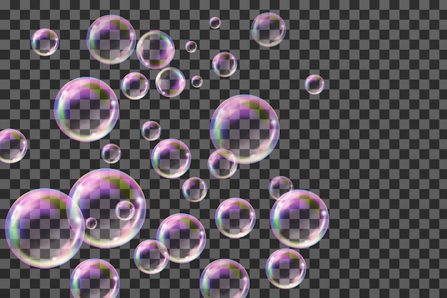 Vector flying transparent soap bubbles 