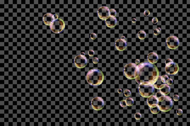 Vector flying transparent soap bubbles 
