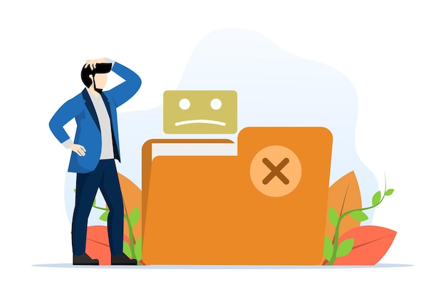 Vector folder concept no data or corrupted data with characters confused with missing or missing files