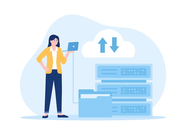 Vector folder sync in big data trending concept flat illustration