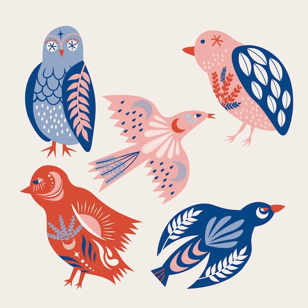 Vector folk art animal bird design element