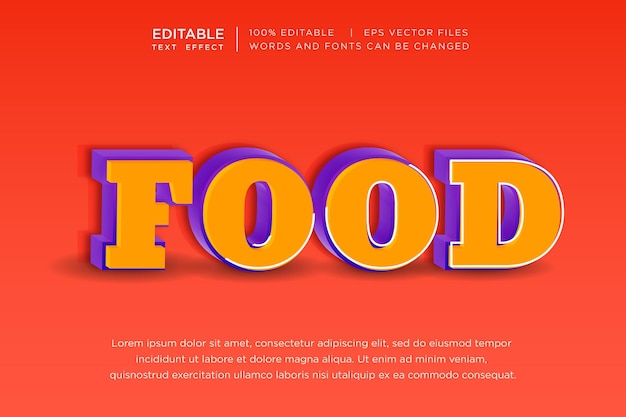 Vector food 3d typography editable text effect