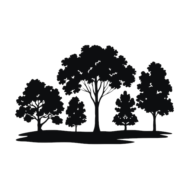 Vector forest silhouettes set isolated flat vector illustration on white background
