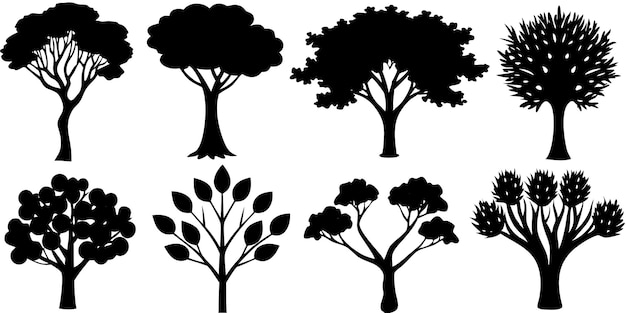 Vector forest tree silhouettes collection pine trees horizontal pattern panorama background