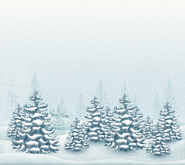 Vector forest winter landscape illustration