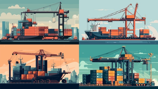 Vector four different types of ships are shown in the image