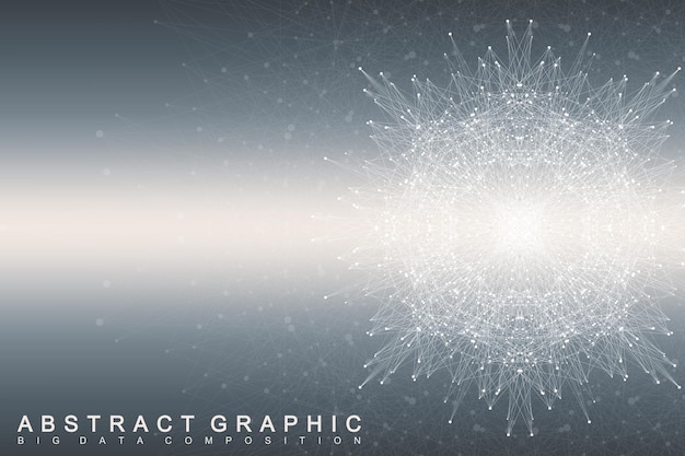 Vector fractal element with connected lines and dots. big data complex. virtual background communication or particle compounds. digital data visualization, minimal array. lines plexus. vector illustration.