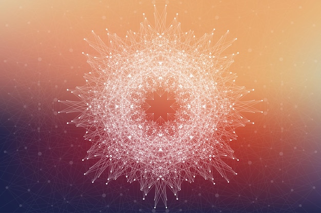 Vector fractal element with connected lines and dots. big data complex. virtual background communication or particle compounds. digital data visualization, minimal array. lines plexus. vector illustration.