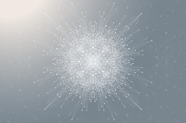 Vector fractal element with connected lines and dots. big data complex. virtual background communication or particle compounds. digital data visualization, minimal array. lines plexus.