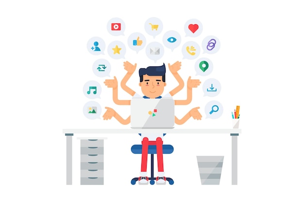 Vector freelance worker analyzes social networks