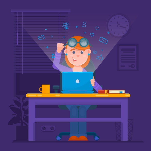 Vector freelancer working at night