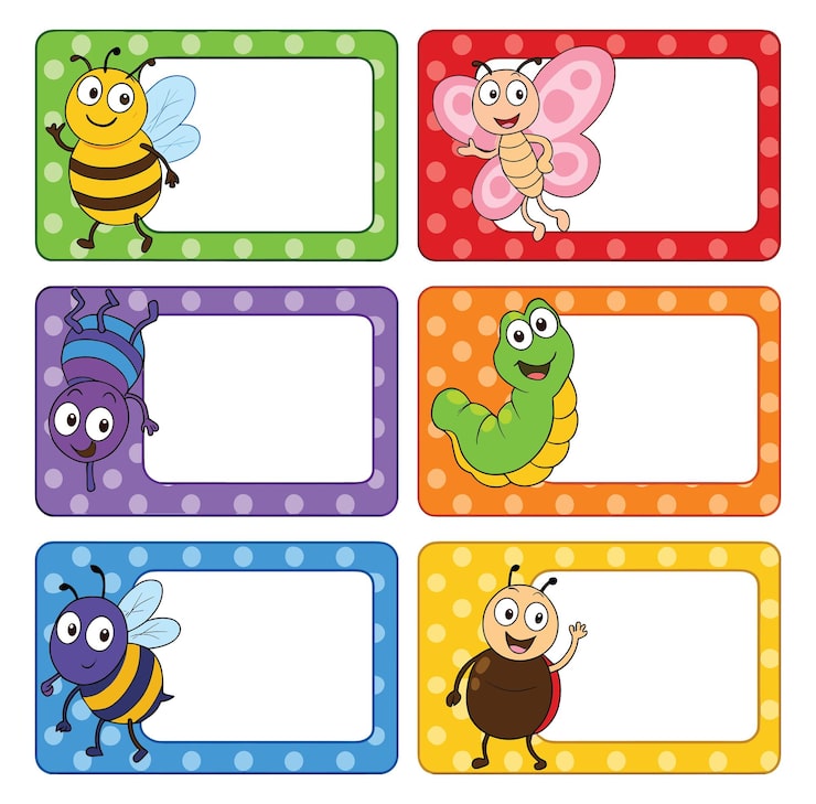 Vector friendly bugs fun and colorful name tags