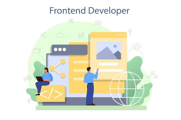 Vector frontend developer concept. website interface design improvement. programming and coding. it profession.