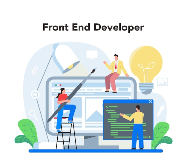 Vector frontend development concept website interface design improvement web page programming coding and testing it profession isolated flat vector illustration