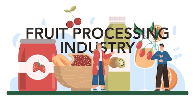 Vector fruit processing industry typographic header.