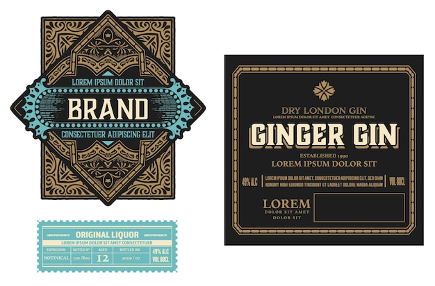 Vector full liquor label design with front and back sides. layered